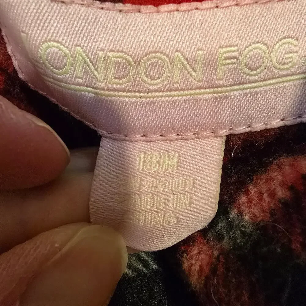 Baby Girl London Fog Red Plaid Wool Blend Full Zip Peacoat | Size 18 Months